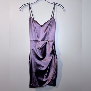 Windsor Wrapped In Stylish Satin Mini Dress in Purple Size xs
